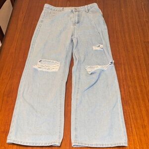 SHEIN Light Blue Distressed Wide-Leg Kids Jeans